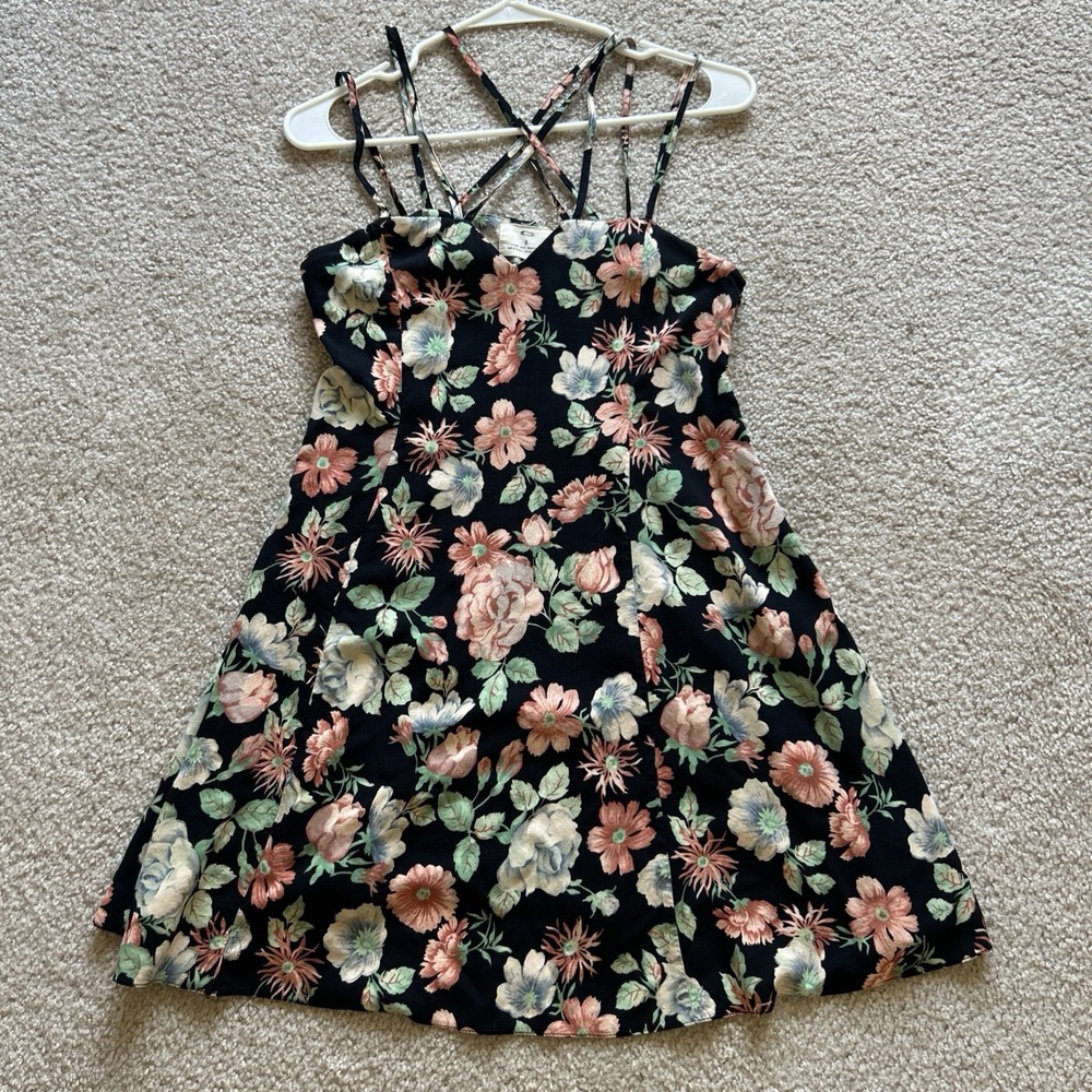 Y2K 2000s Urban Outfitters Women's Floral Side Slit Midi Dress multi Strap Sz S